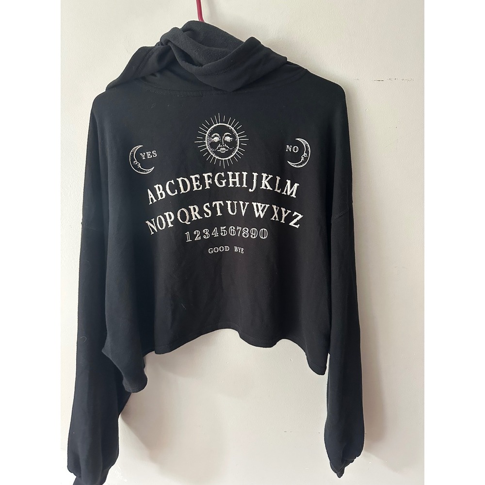 Ouija Board Mystifying Oracle Cropped Hoodie Black Sun Moon Spirit Board Large